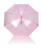 Doorzichtige 3x roze plastic paraplus 92 cm